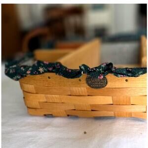 Peterboro Basket Co Floral Green-Lined Woven Basket Cottage Core Home Divided